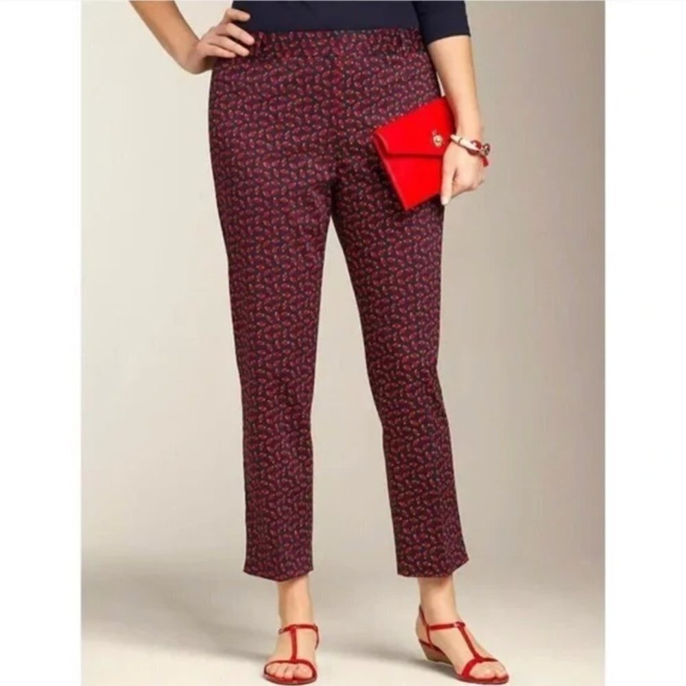 Talbots Women's Heritage Fit Cotton Stretch Navy Ladybug Print Crop Pants Sz 14